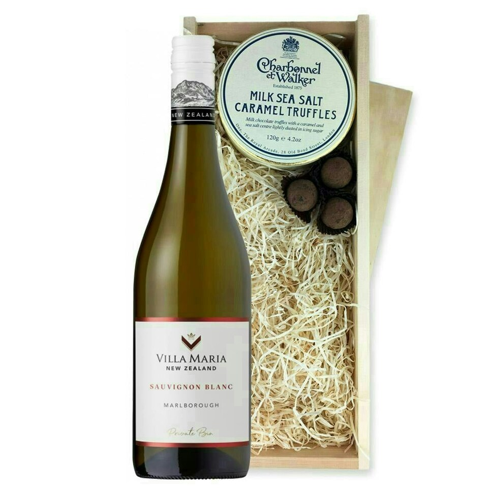 Villa Maria Private Bin Sauvigion Blanc Wine And Milk Sea Salt Charbonnel Chocolates Box 75cl 12.5% abv