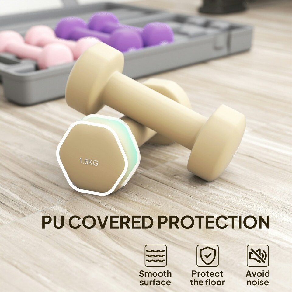 image 1 of HOMCOM 6kg Dumbbell Set, Weights Fitness Dumbbells, Pink, Purple, Brown