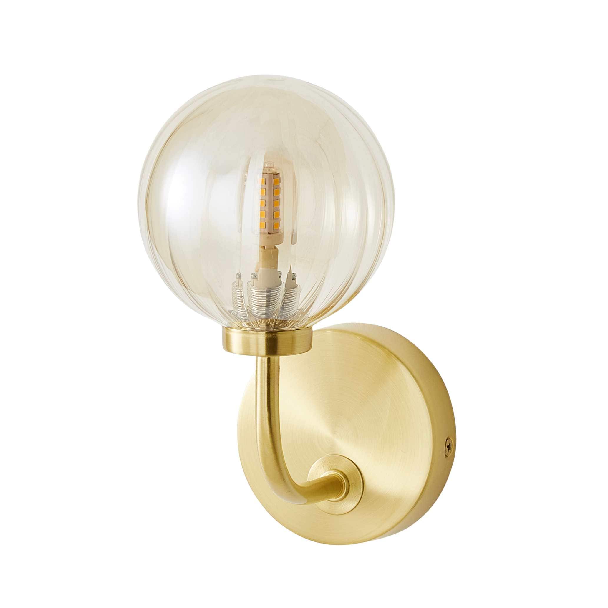 ValueLights Chessy Ribbed Glass Globe Shade Gold Stem Wall Light