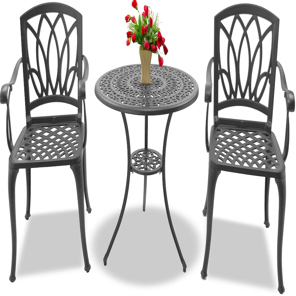 image 1 of Centurion Supports POSITANO Luxurious Garden and Patio Table and 2 Large Chairs with Armrests Cast Aluminium Bistro Set - Grey