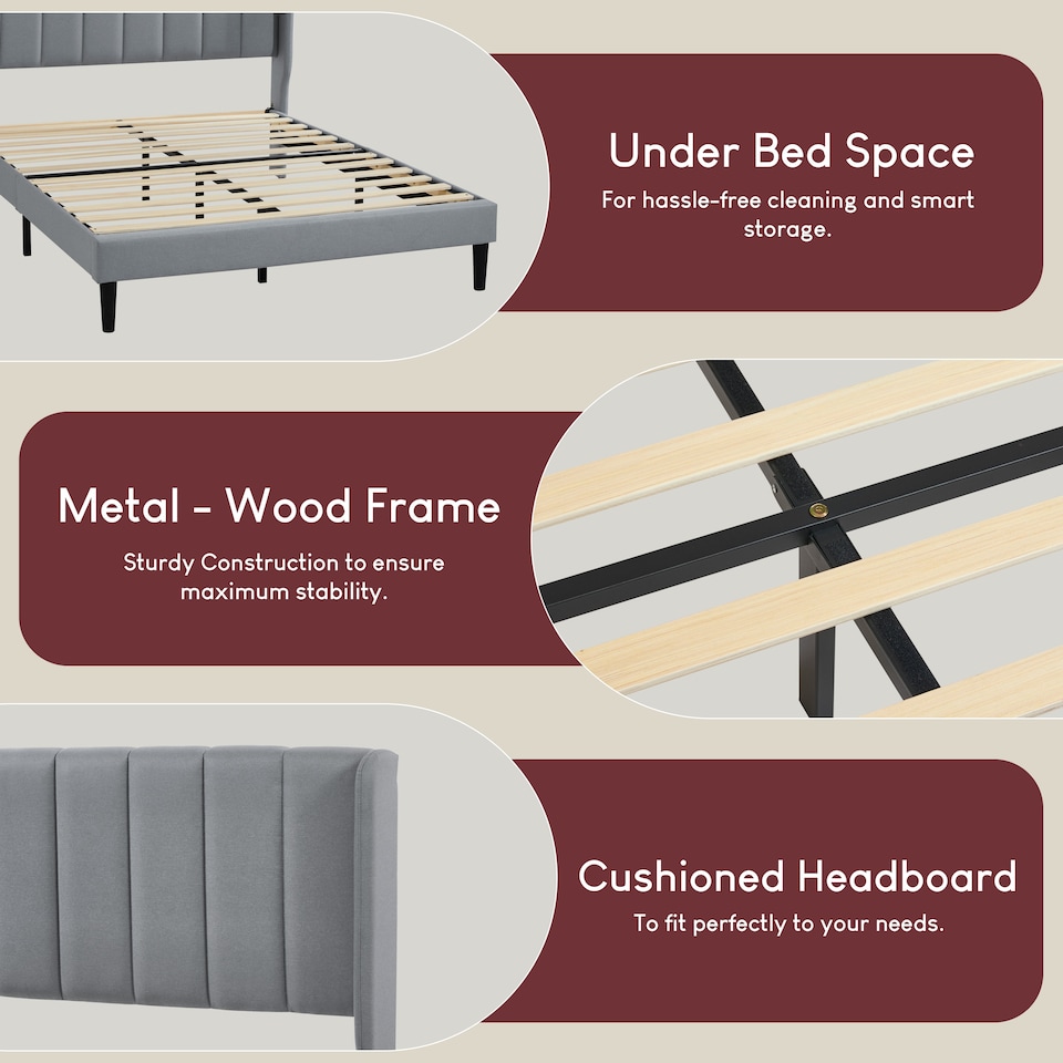 image 1 of Vida Designs Vianna Light Grey Linen Fabric Bed Frame with Headboard - Double