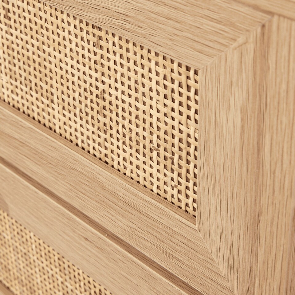 image 1 of Chest 4 Drawers with Rattan Fronts Solid Wooden Legs | Brown