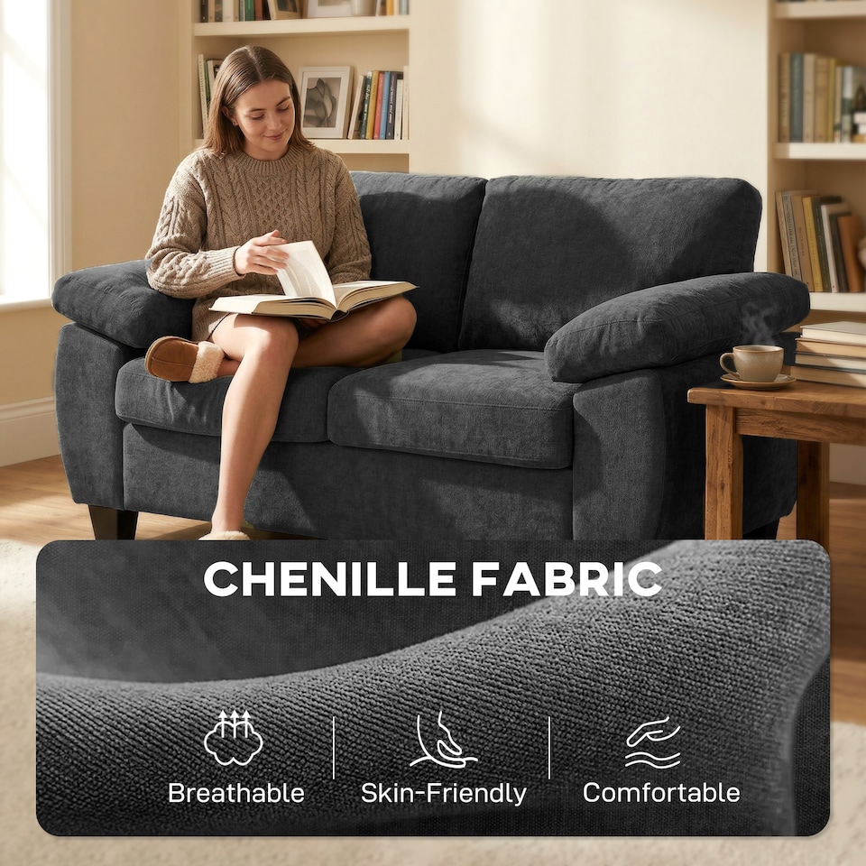 image 1 of HOMCOM 2 Seater Sofa, Chenille Small Sofa with Spring Cushions | Grey | Dark Grey | Two Seater