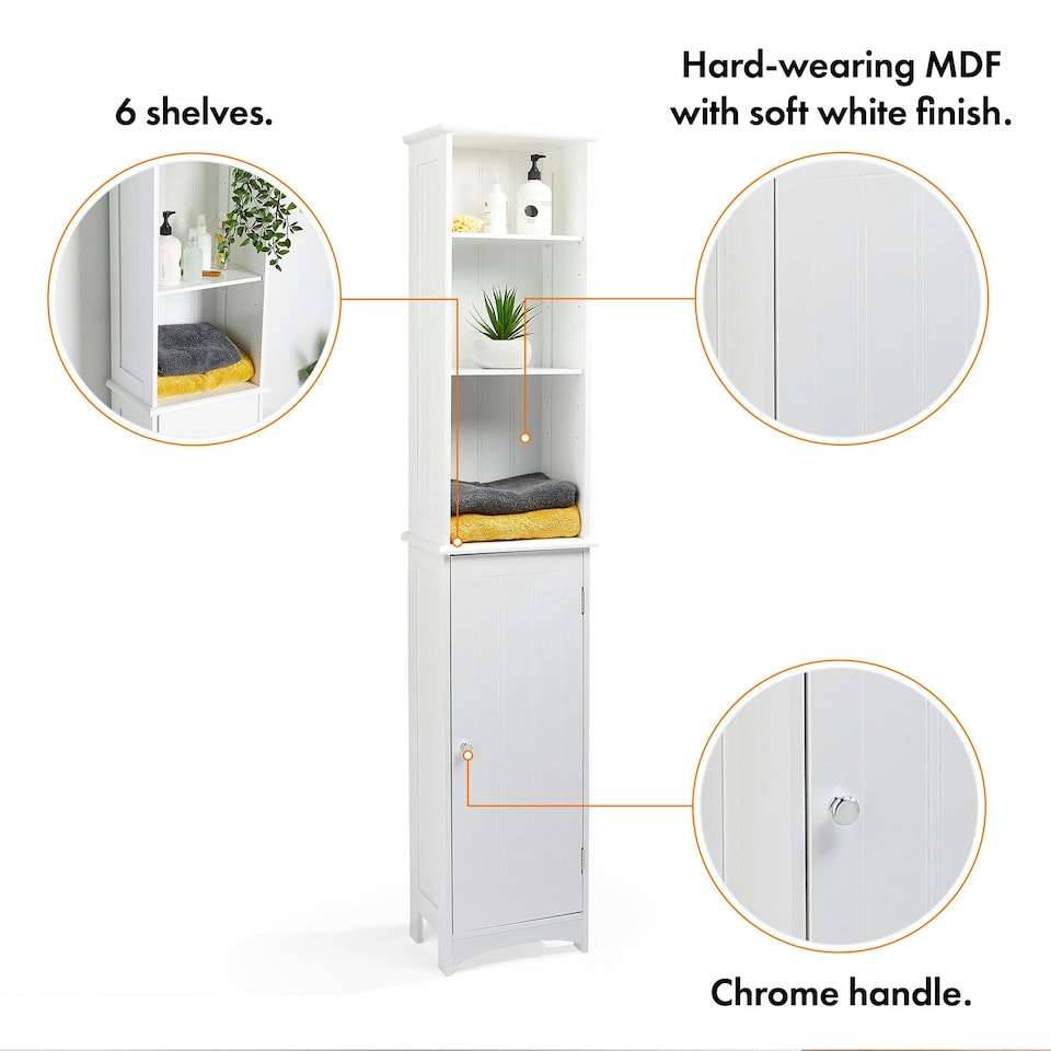 image 1 of VonHaus Holbrook White Tall Bathroom Cabinet Freestanding