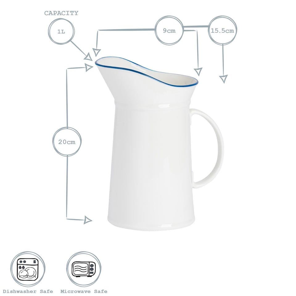 image 1 of Nicola Spring White Farmhouse Water Jug - 1 Litre