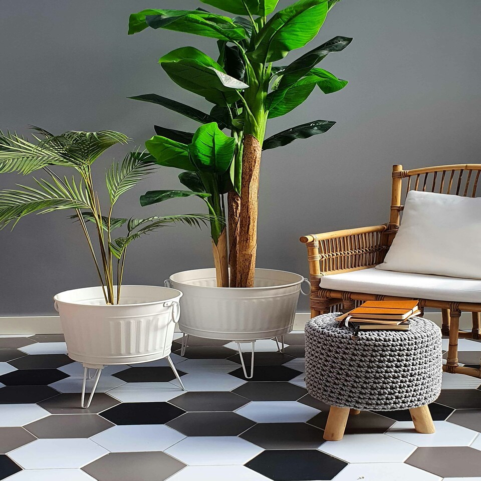 image 1 of Foldable White Plant Pot - 45 cm (H) x 43 cm (Dia)