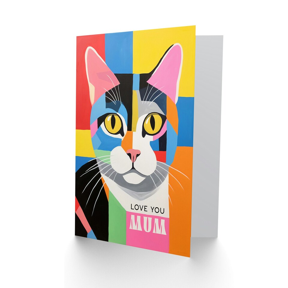 image 1 of Mothers Day Card Colourful Abstract Love You Mum Cat Card