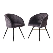 Set of 2 Vittorio Velvet Dining Chairs with Black Metal Legs, Quilted Design Modern Accent Chair | Black