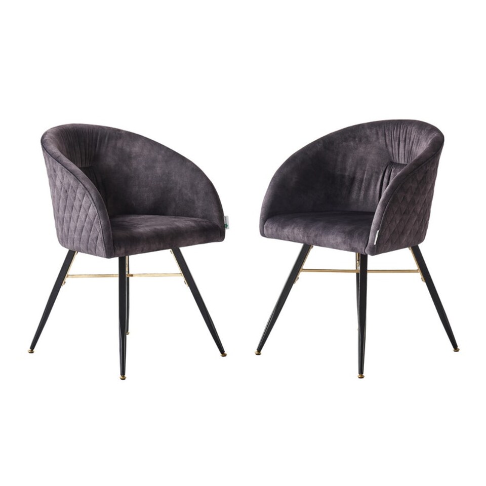 image 1 of Set of 2 Vittorio Velvet Dining Chairs with Black Metal Legs, Quilted Design Modern Accent Chair | Black