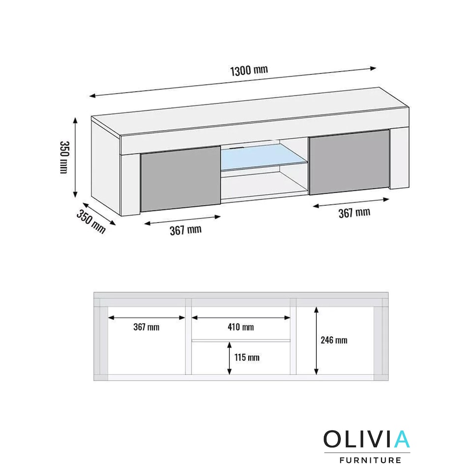 image 1 of TV Unit TV Stand Cabinet Sideboard Oak White High Gloss Storage 130cm