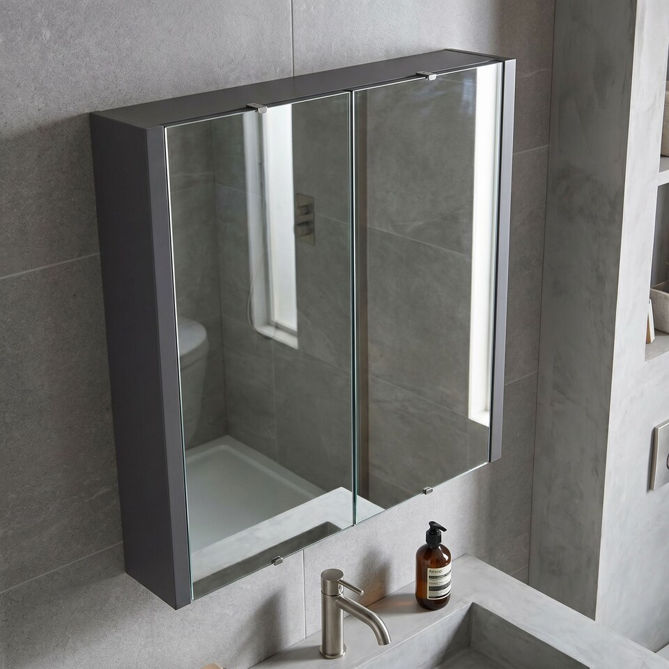 image 1 of Balterley Bianca Wall Hung 2 Door Mirror Cabinet with Soft Close Doors - Premium Storage by Balterley | Grey | Gloss Grey | 1