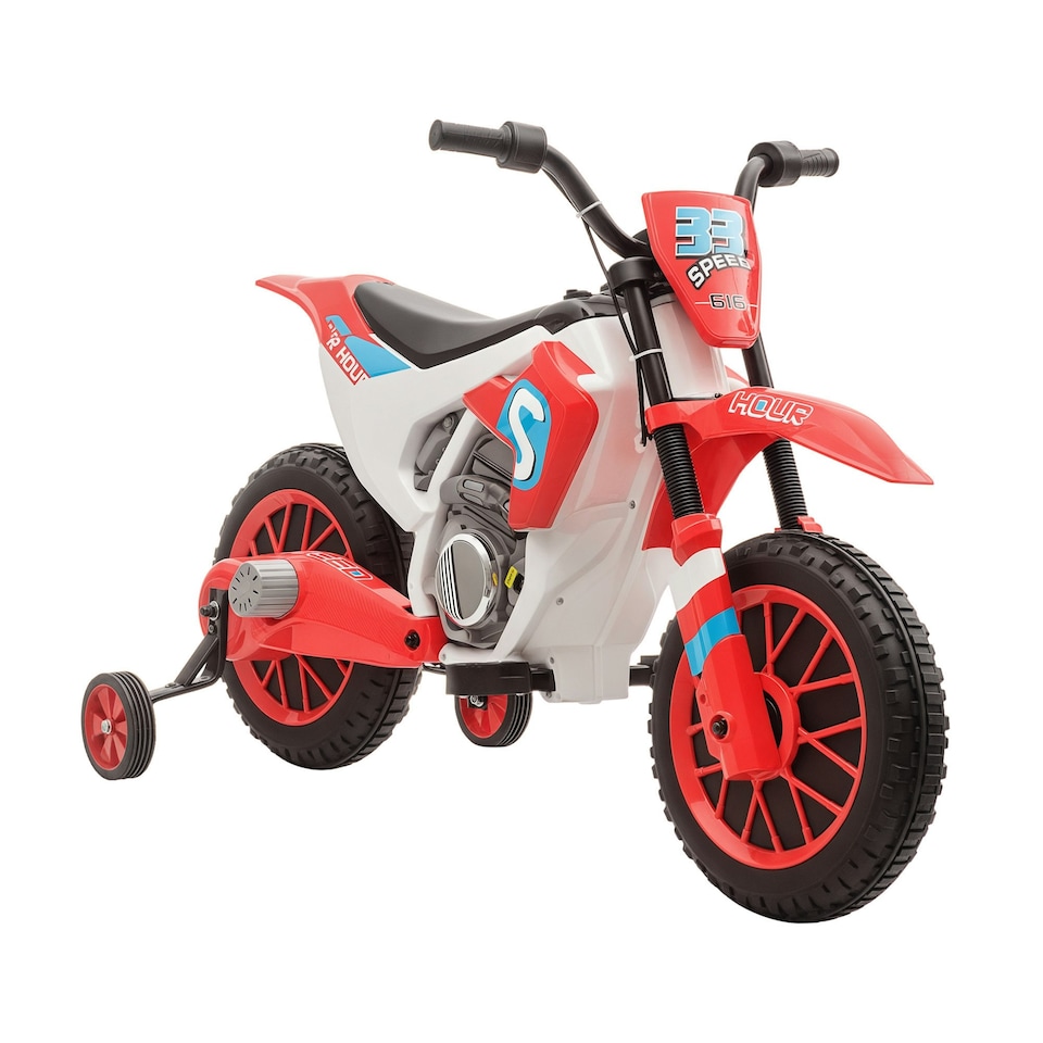 image 1 of HOMCOM 12V Kids Electric Motorbike Ride-On Motorcycle w/ Training Wheels - Red