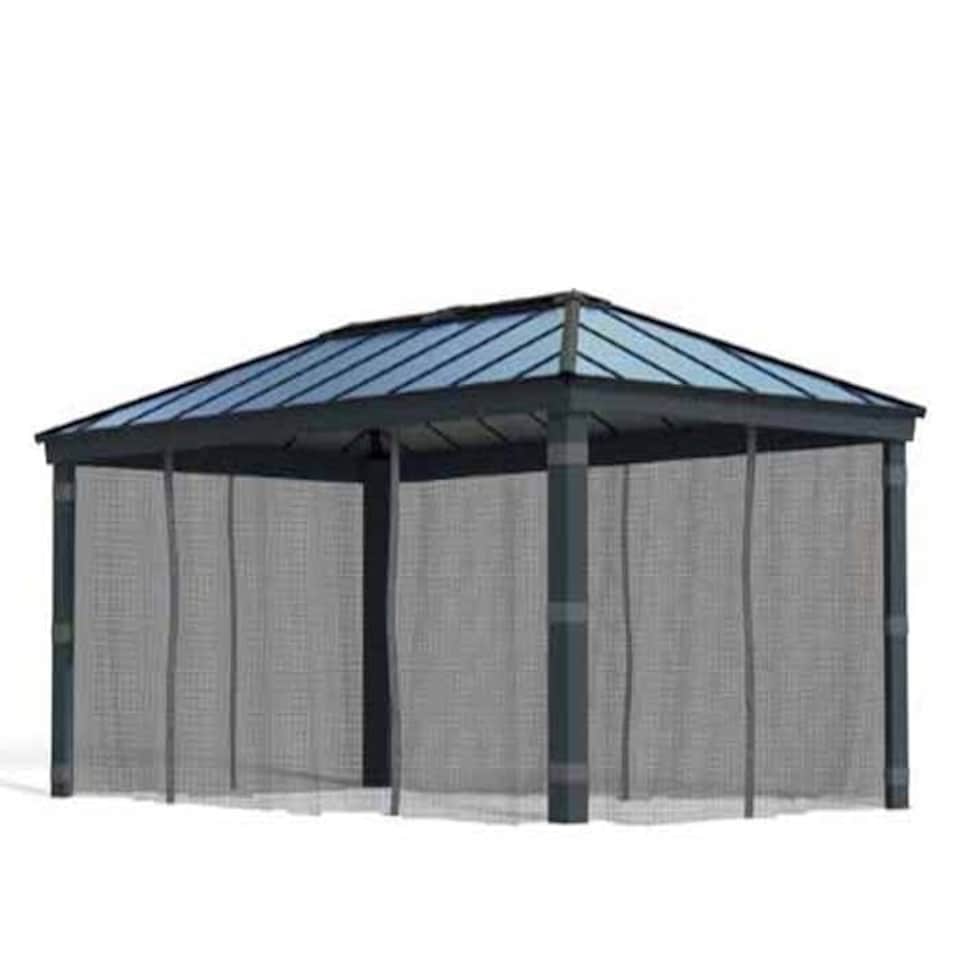 image 1 of Net Curtain Set for Dallas 12 x 14 Gazebo - Polyester - L212 x W409 cm - Dark Grey (Gazebo Not Included)