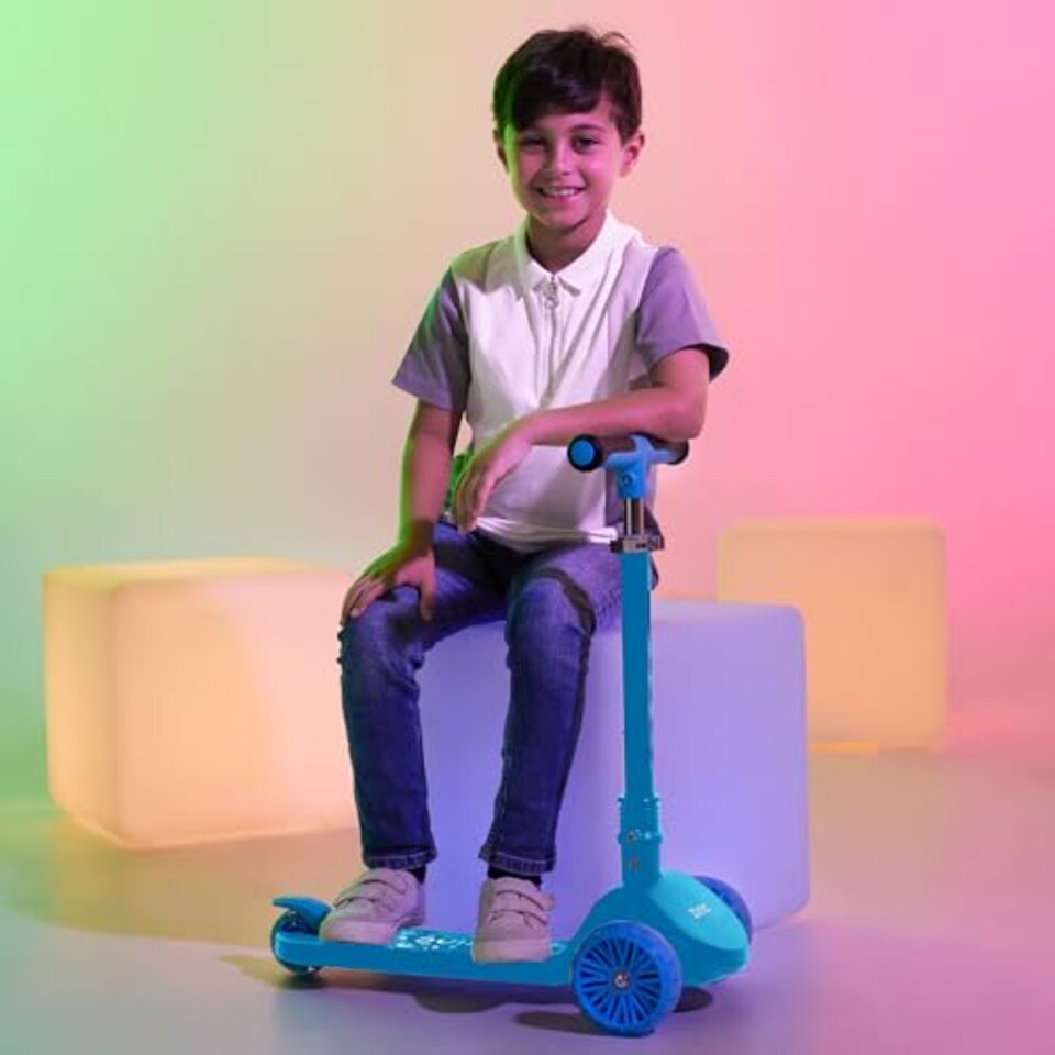 image 1 of Zinc 3 Wheel Folding Led Shine Scooter For Kids, Light Up Stem With 20 Light Functions, Folding, Non-Slip Grips, Adjustable Handlebar, Blue
