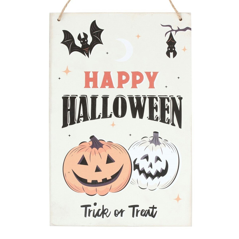 image 1 of Something Different Happy Halloween Spooky Pumpkin Hanging Sign - White/Black/Orange - One Size