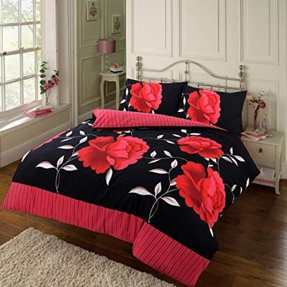 image 1 of Luxury Floral Rosaleen Printed Flowers Easy Care Duvet Cover Set Yellow | Double