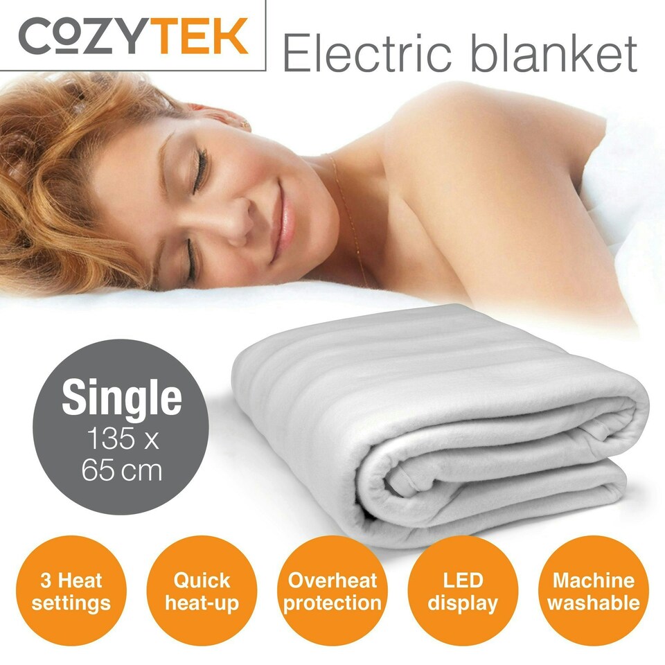 image 1 of Cozytek Single Electric Under Blanket Heated Fitted Mattress Bed Cover | White | White | 1
