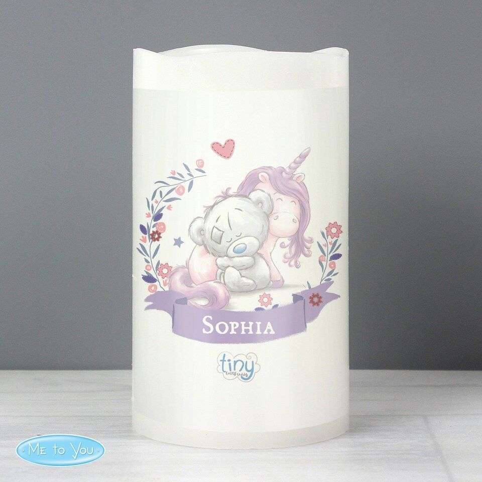 image 1 of Personalised Tiny Tatty Teddy Unicorn Nightlight LED Candle Cream