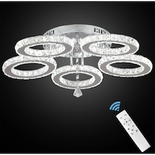 LED Ceiling Light Silver Dimmable Crystal Chandelier with Remote Control 5 Rings