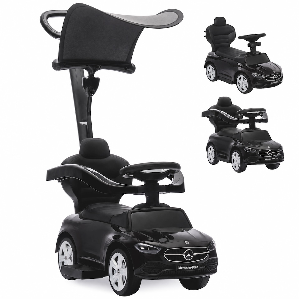 image 1 of AIYAPLAY 3 in 1 Licensed Mercedes-Benz Ride on Push Car with Canopy, Black