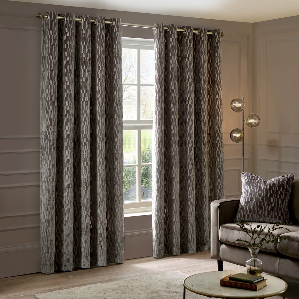 image 1 of Paoletti Manhattan Velvet Room Darkening Eyelet Curtain Pair Mink (W)229cmx (D)137cm | Grey | Mink | One Size