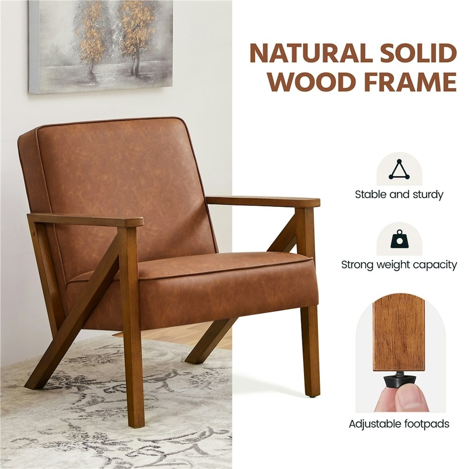 image 1 of Yaheetech Faux Leather Armchair with Z-shaped Wood Legs and Extra-wide Seat