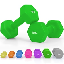 SPORTNOW Set of 2 Hexagonal Dumbbells Weights Pair, 2 x 5kg, Green
