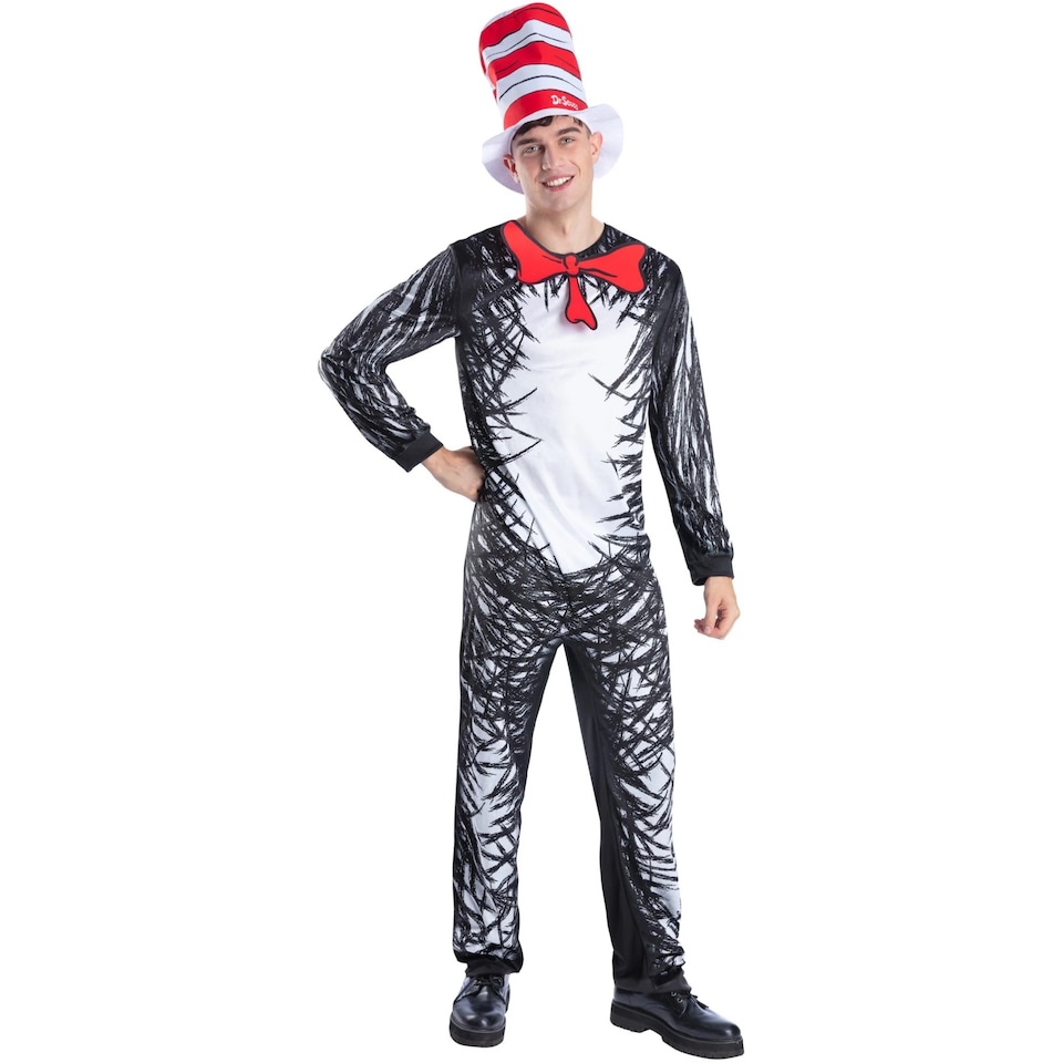 image 1 of Dr. Seuss Unisex Adult The Cat In The Hat Costume Set | Black | Black/White/Red | L | 1