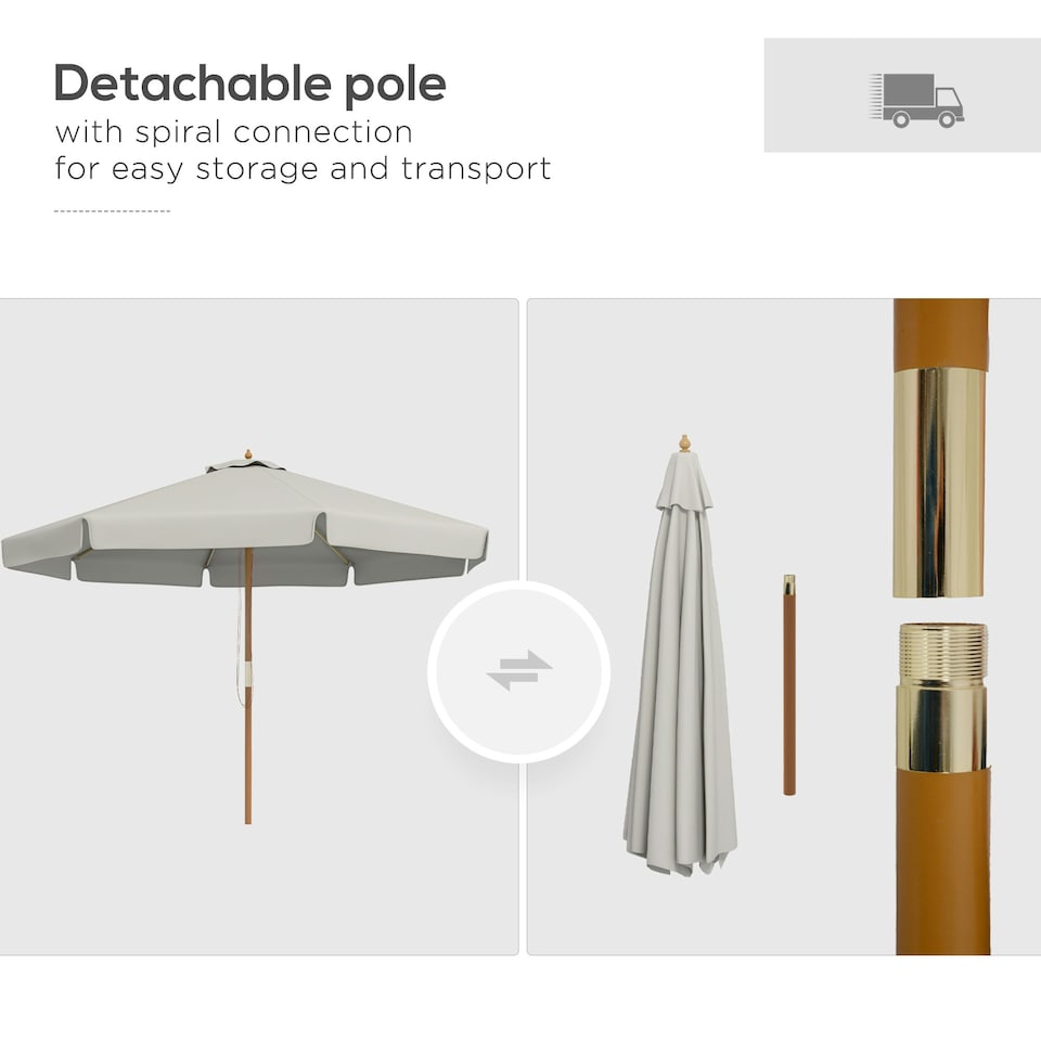 image 1 of Outsunny Garden Parasol Patio Umbrella with Ruffles Grey