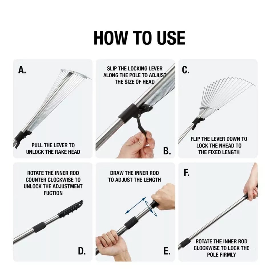 image 1 of Silver Extendable Carbon Steel Garden Rake