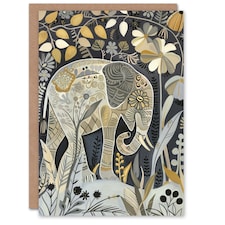 Flowers Quirky Floral Folk Elephant Him Her Birthday Card