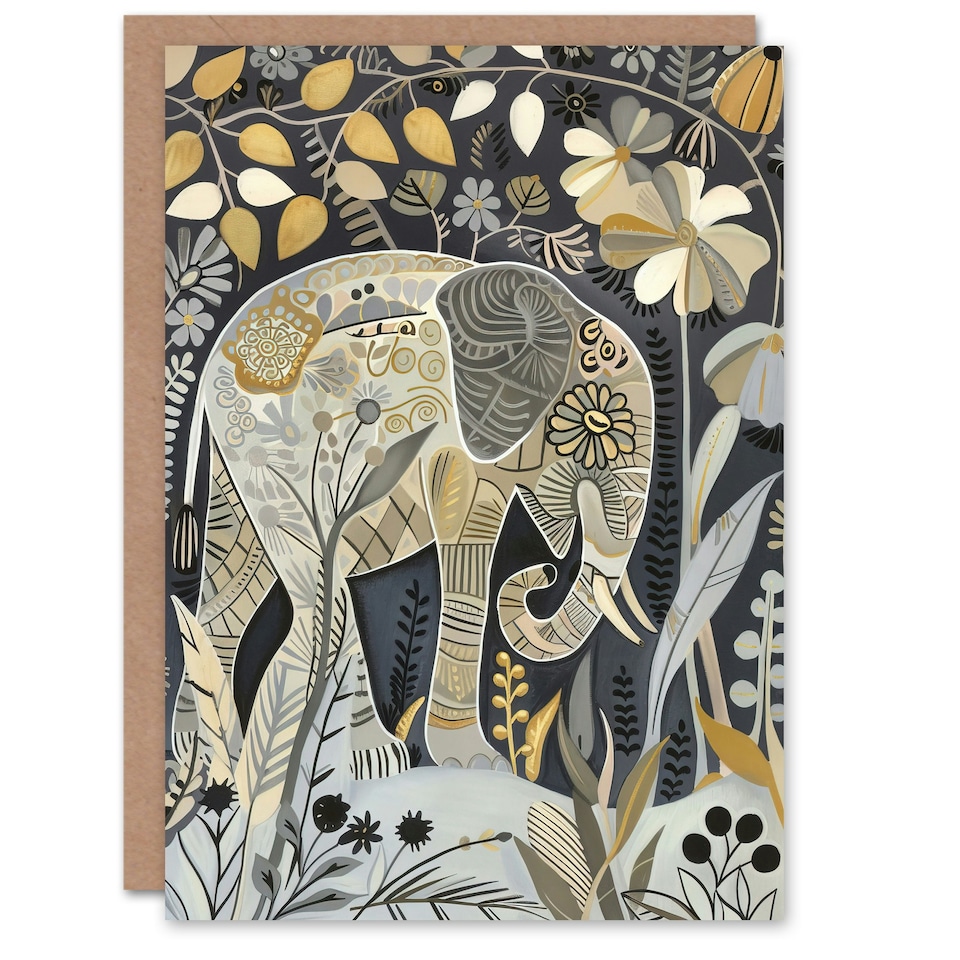 image 1 of Flowers Quirky Floral Folk Elephant Him Her Birthday Card