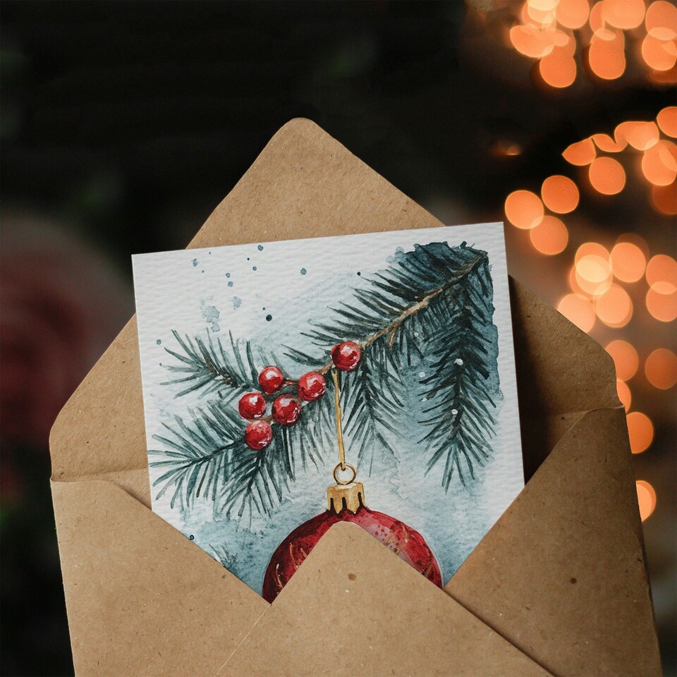 image 1 of Hanging Red Gold Bauble Tree Ornament For Her Woman Xmas Festive Christmas Card