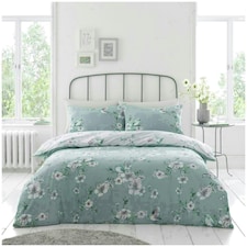 VELVETIO Birdie Blossom Printed Duvet Cover Set Reversible Polycotton Beddings Blue | Duck Egg | Single