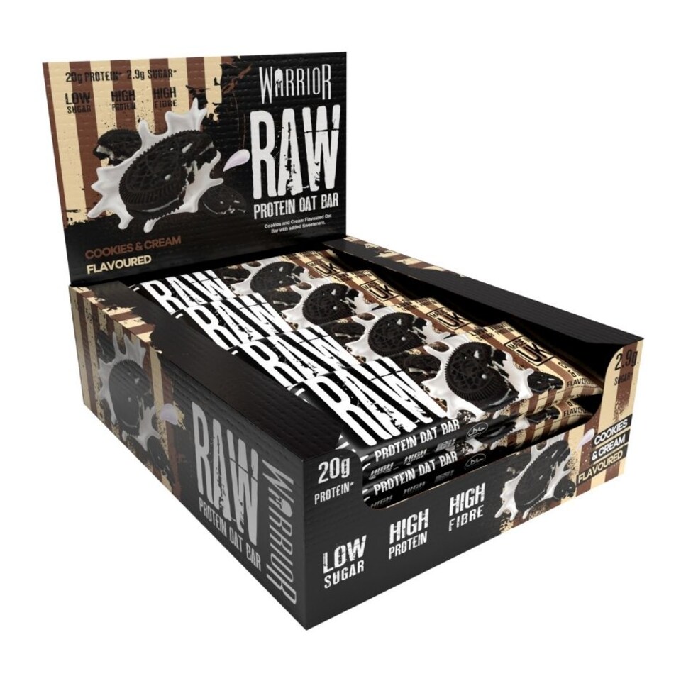 image 1 of Warrior RAW Protein Bars 12 x 75g – 20g High Protein Bar, Low Sugar High Fibre Oat Protein Flapjack – Protein Snacks, Meal Replacement Bars (Peanut Butter Cup)