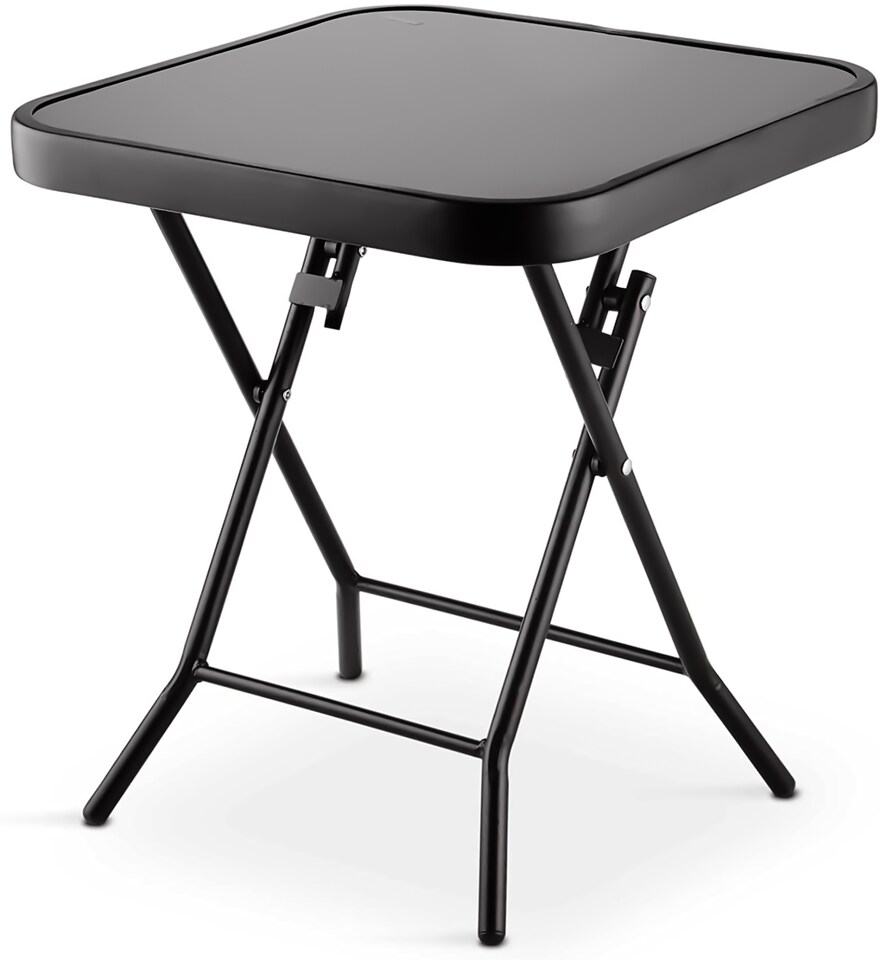 image 1 of Folding Side Table Glass Top Small Side Stool Drink Coffee Garden Home Furniture