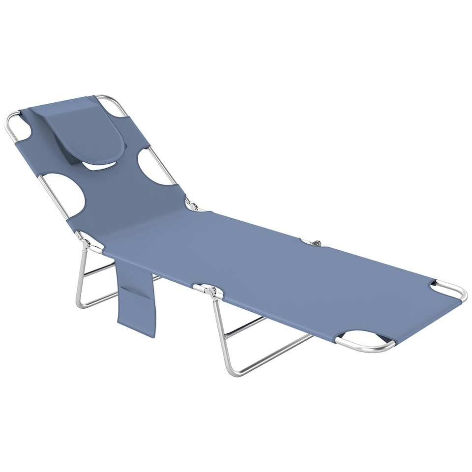image 1 of Outsunny Chaise Lounge Portable Adjustable Backrest with Face Cavity Grey