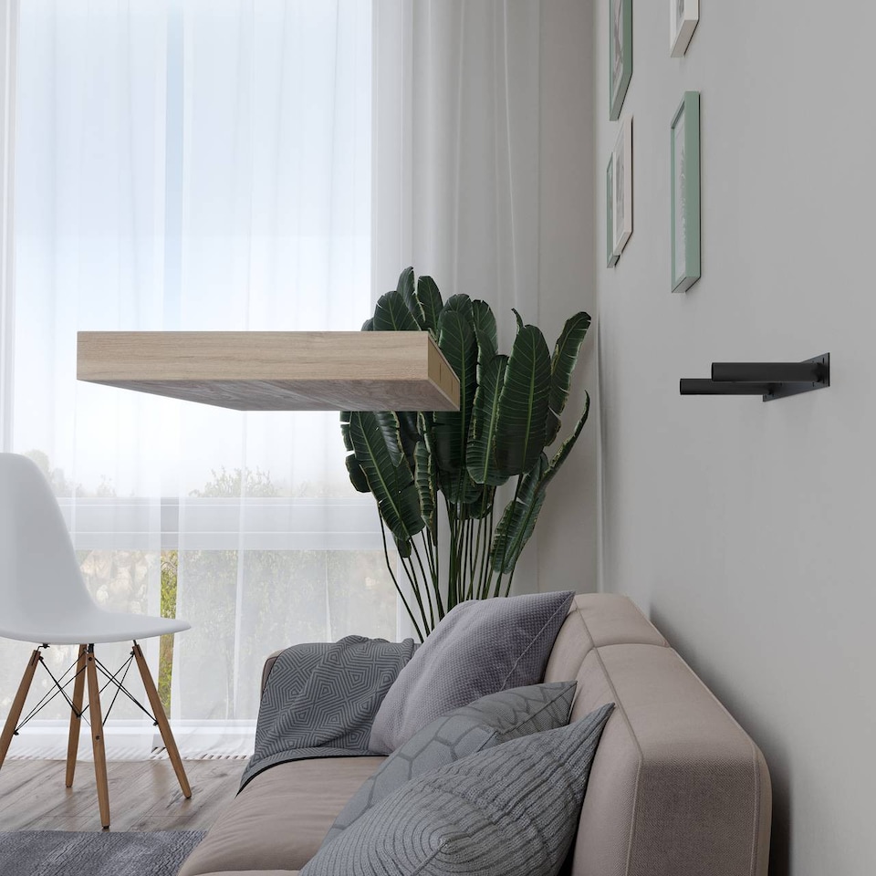image 1 of Floating Wooden Wall Shelves - 60x23.5cm | Brown | Oak & Set of 3 | 3