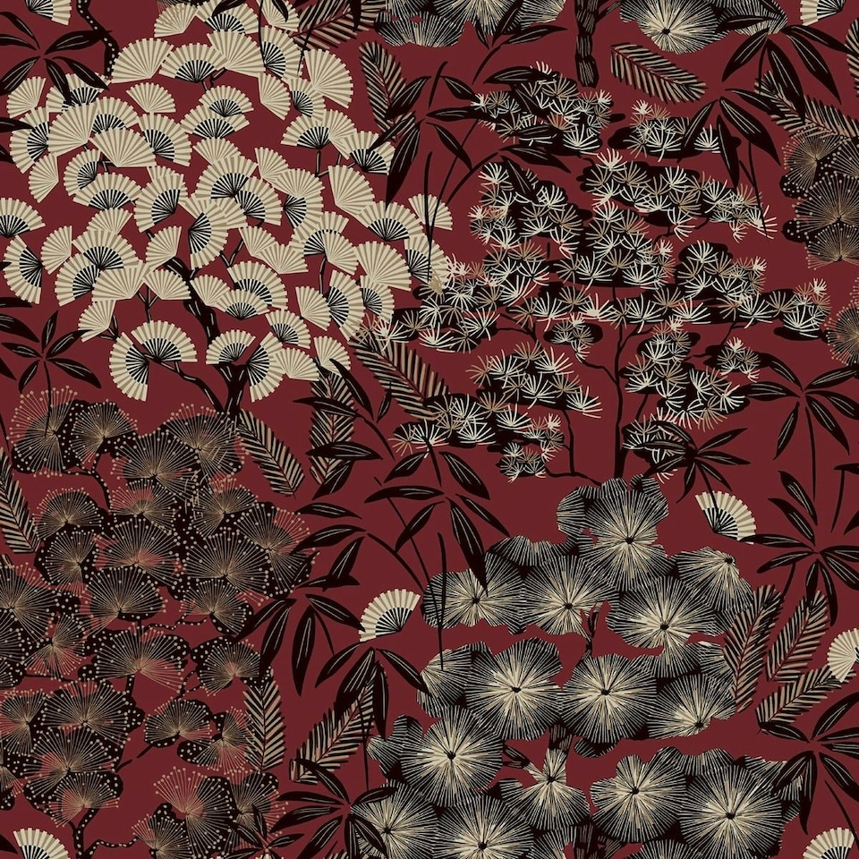 image 1 of GrandDeco Ciara Leaf Wallpaper - Red - One Size