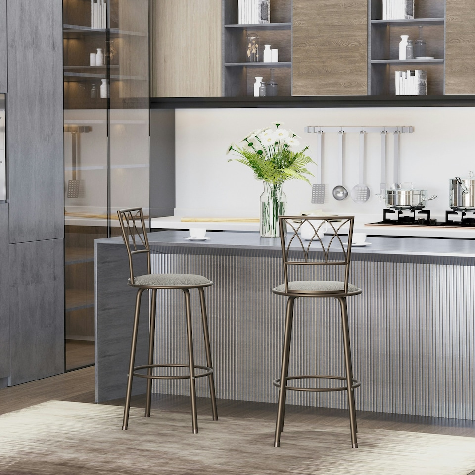 image 1 of HOMCOM Set of 2 Bar Chairs Swivel Armless Upholstered Metal Frame Barstools