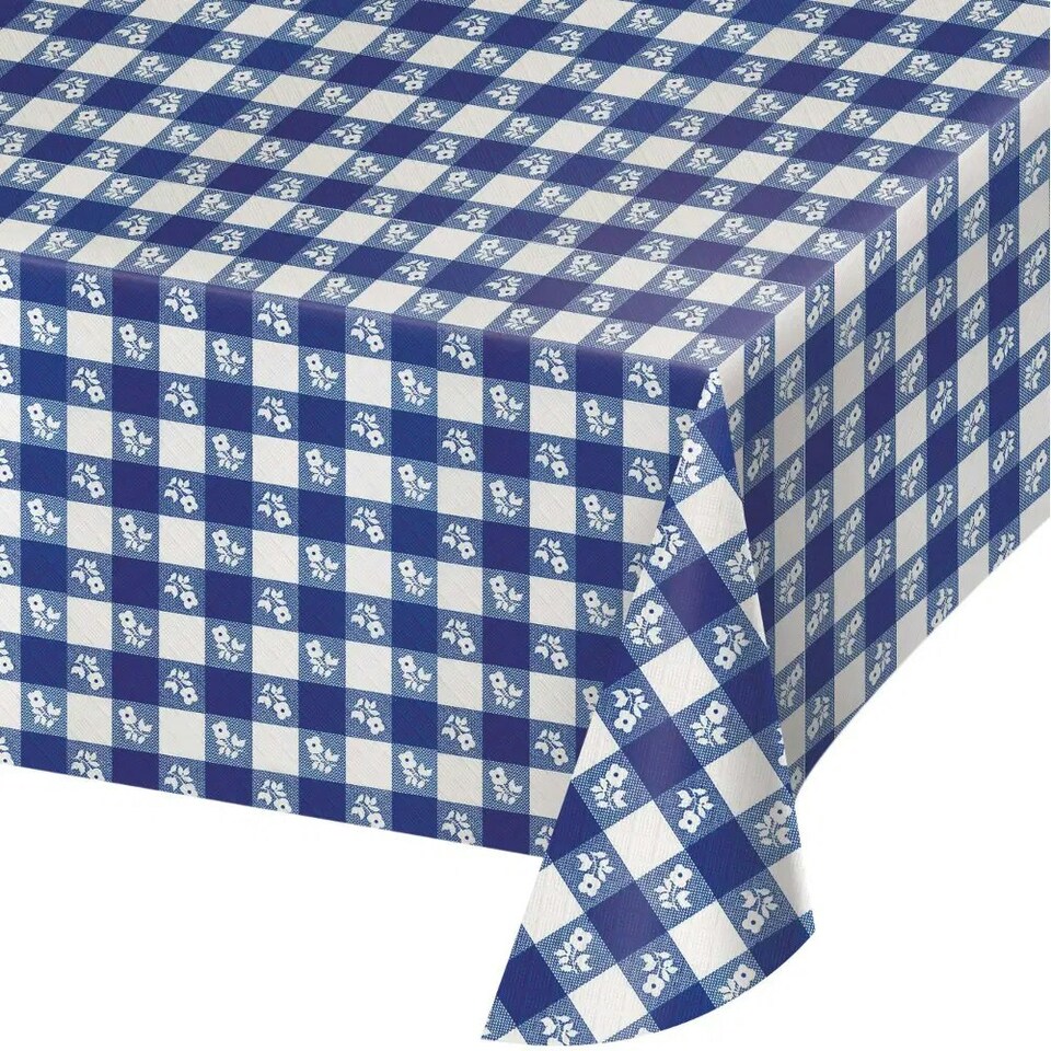 image 1 of Creative Party Plastic Checked Party Table Cover - Blue - One Size