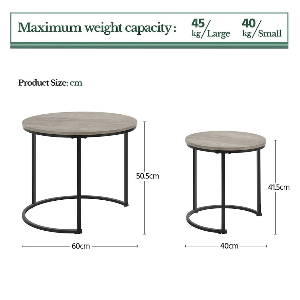 image 1 of Yaheetech Round Nesting End Table Set with Metal Base Grey