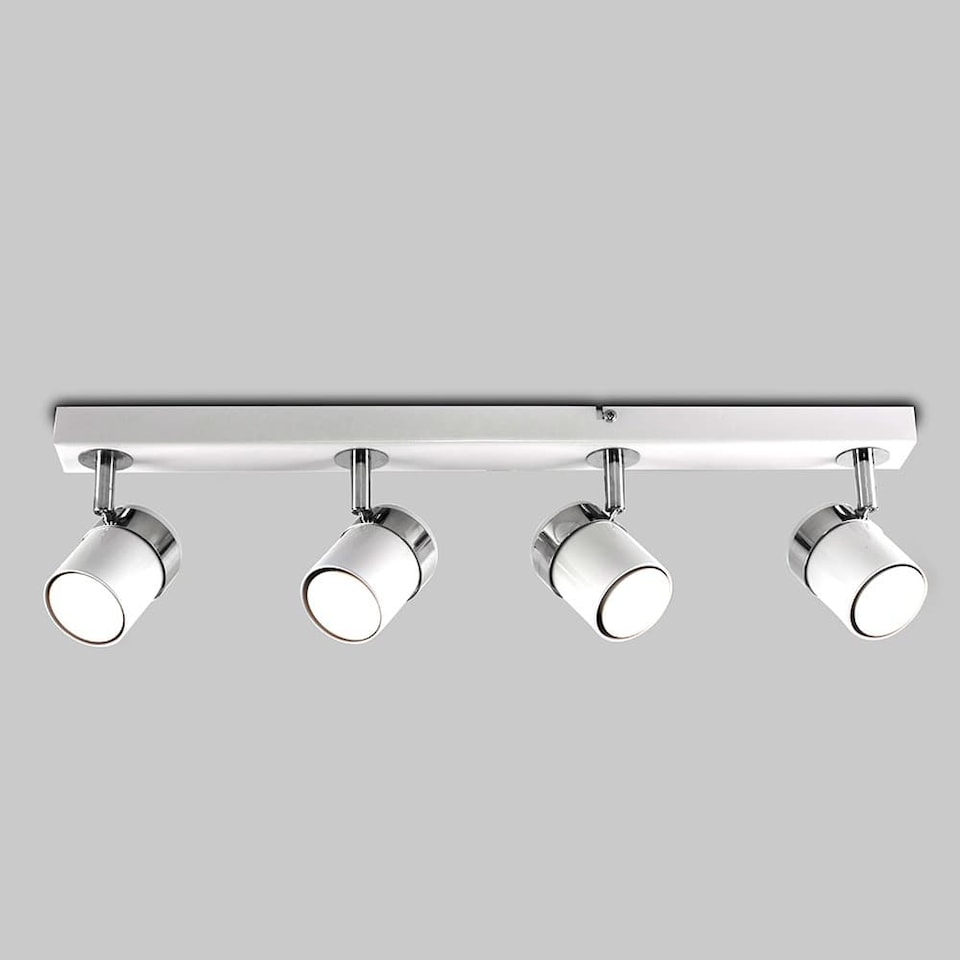 image 1 of ValueLights 4 Way Straight Bar Ceiling Spotlight Fitting in a Gloss White Finish - Complete 5w GU10 LED Bulbs 3000K Warm White