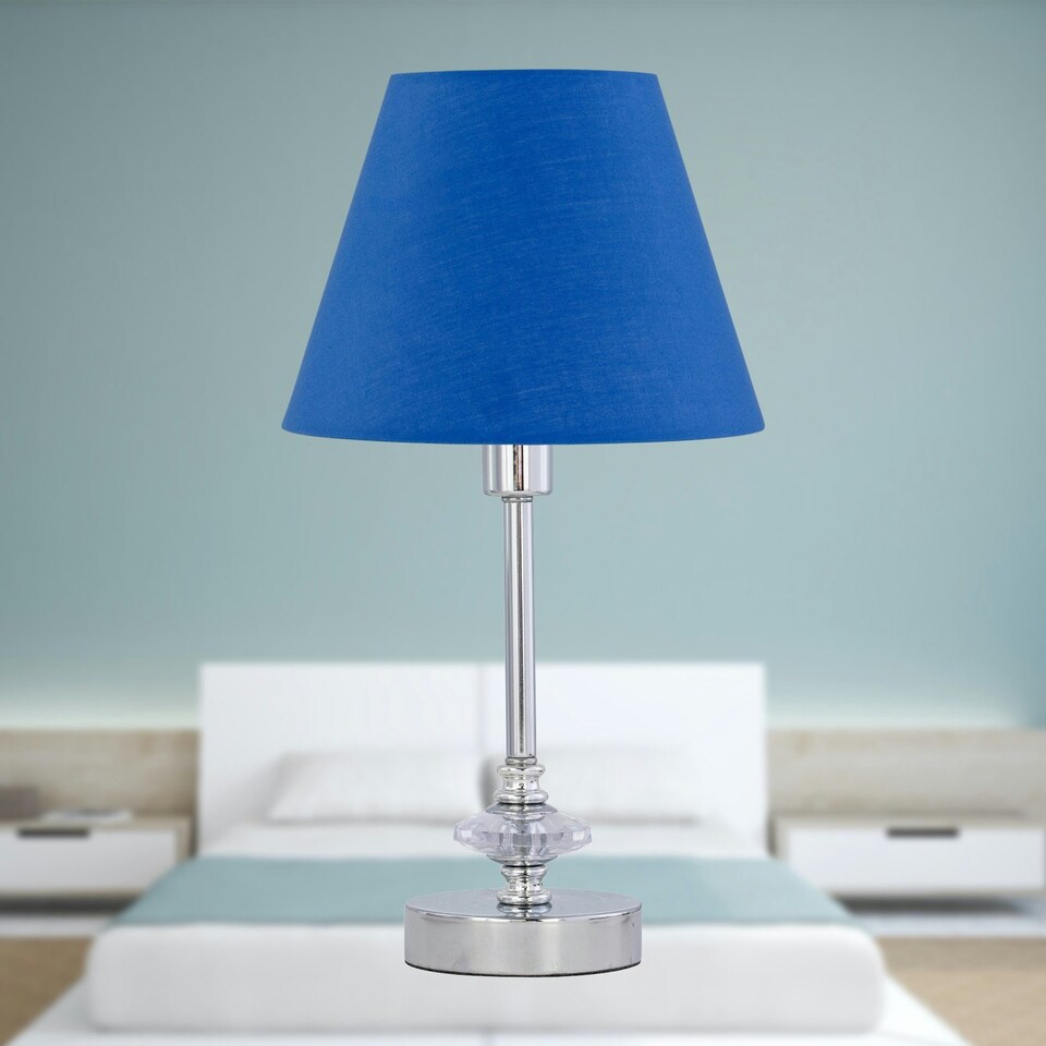 image 1 of Chrome Jewelled Table Lamp with Royal Blue Shade Chrome | Blue