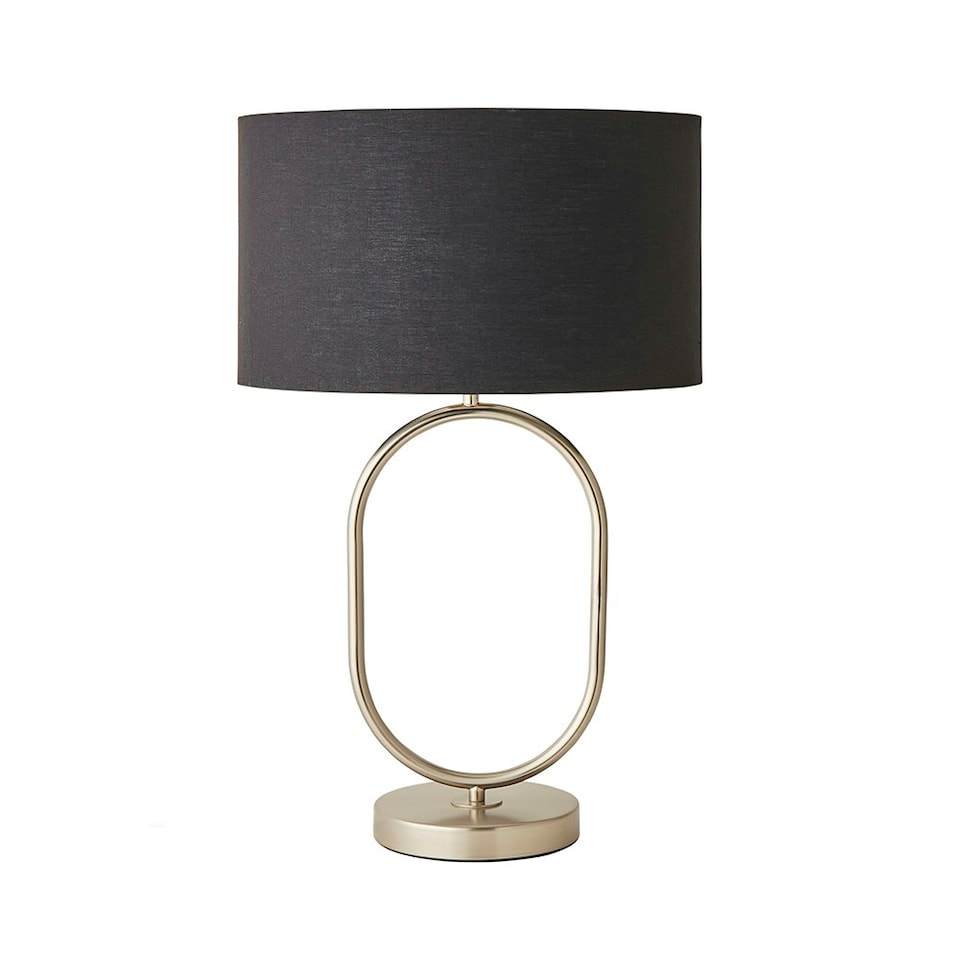 image 1 of ValueLights Antonia Black Fabric Drum Lamp Shade Brushed Chrome Oval Table Lamp Silver
