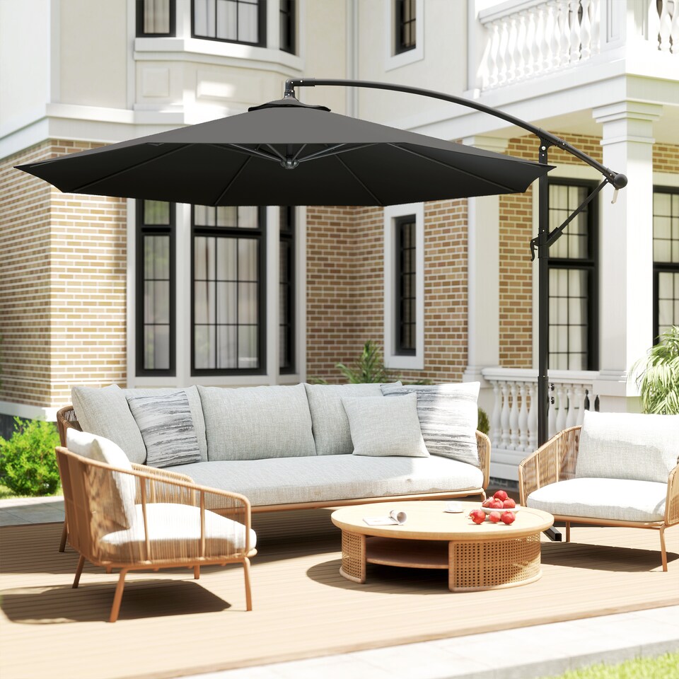 image 1 of Outsunny 3(m) Banana Parasol Cantilever Umbrella Garden | Black | Black | 3 m diameter
