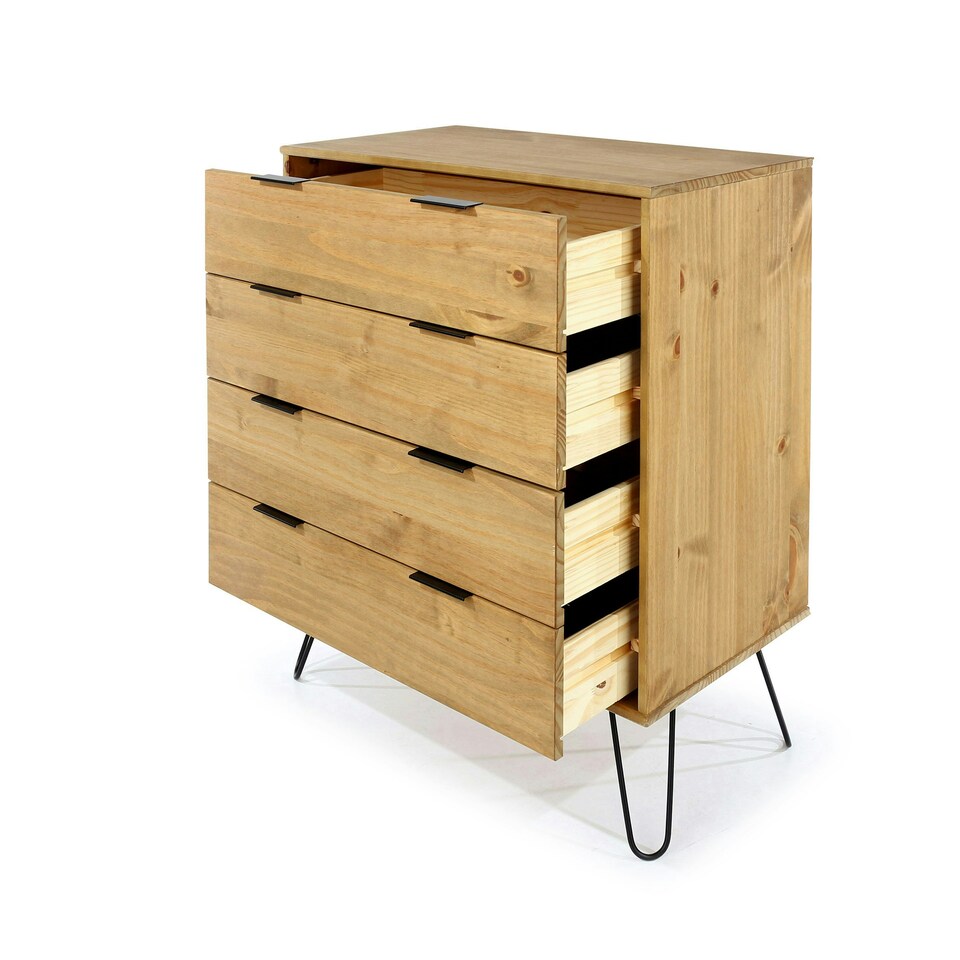 image 1 of Core Products Augusta Industrial 4 Drawer Pine Chest of Drawers H90.3cm x W76.5cm x D39.5cm Brown