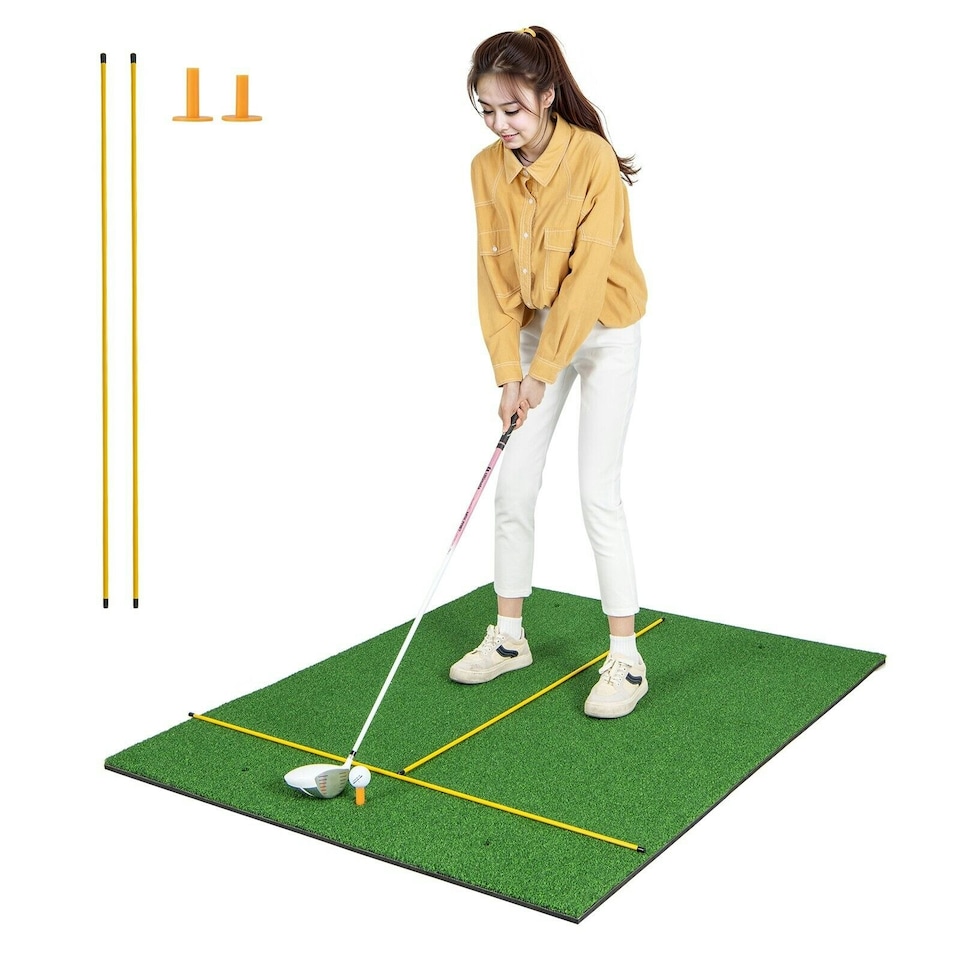 image 1 of COSTWAY 3-In-1 Premium Golf Practice Turf 27mm Golf Hitting Mat