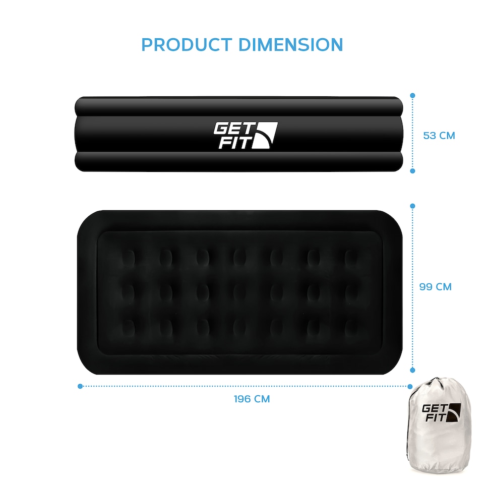 image 1 of Get Fit Air Bed With Built In Electric Pump - Premium Single Size - Blow Up Bed With Free Pillow - Elevated Inflatable Air Mattress | Black | Black Mono | 1