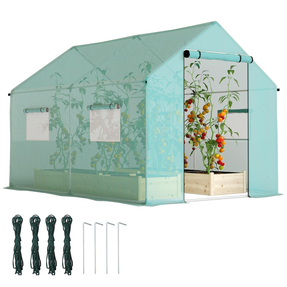image 1 of Outsunny Tunnel Greenhouse W UV-resistant PE Cover, Wide Door, 2 x 3(m), Green